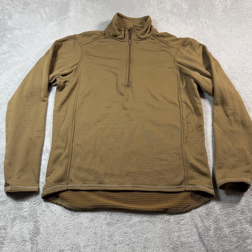 Beyond Clothing L2 Fleece Pullover Mens Large Brown Grid Mock Neck 1/4 Zip